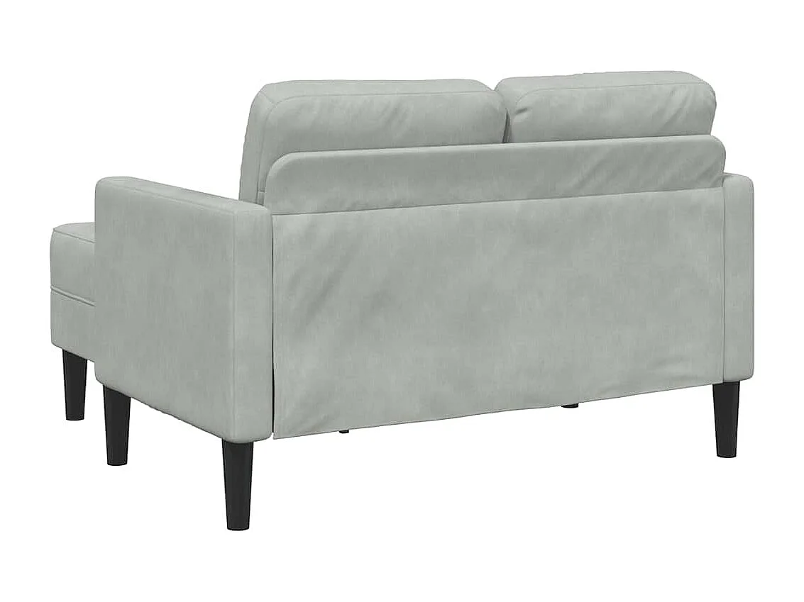 2-zitsbank met L-vormige chaise longue in lichtgrijs fluweel, 125 cm