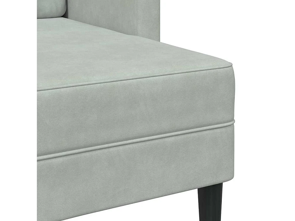 2-zitsbank met L-vormige chaise longue in lichtgrijs fluweel, 125 cm