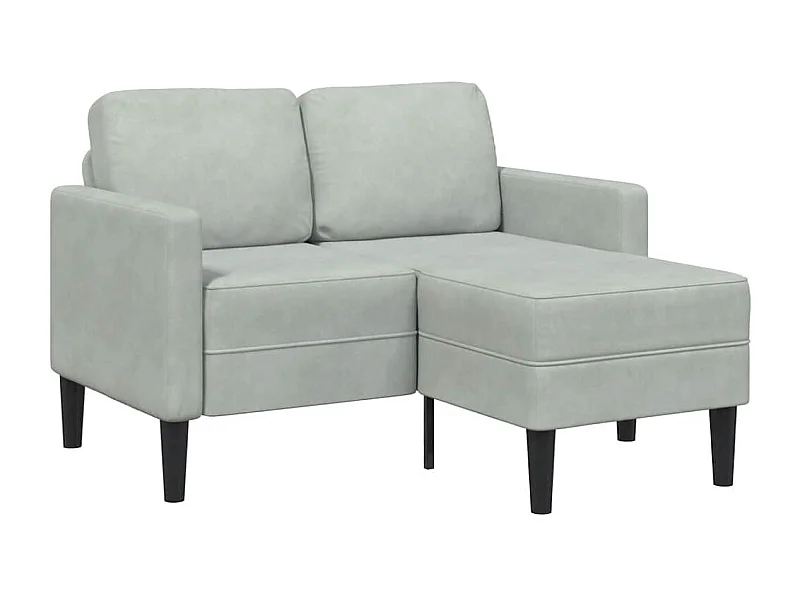 2-zitsbank met L-vormige chaise longue in lichtgrijs fluweel, 125 cm