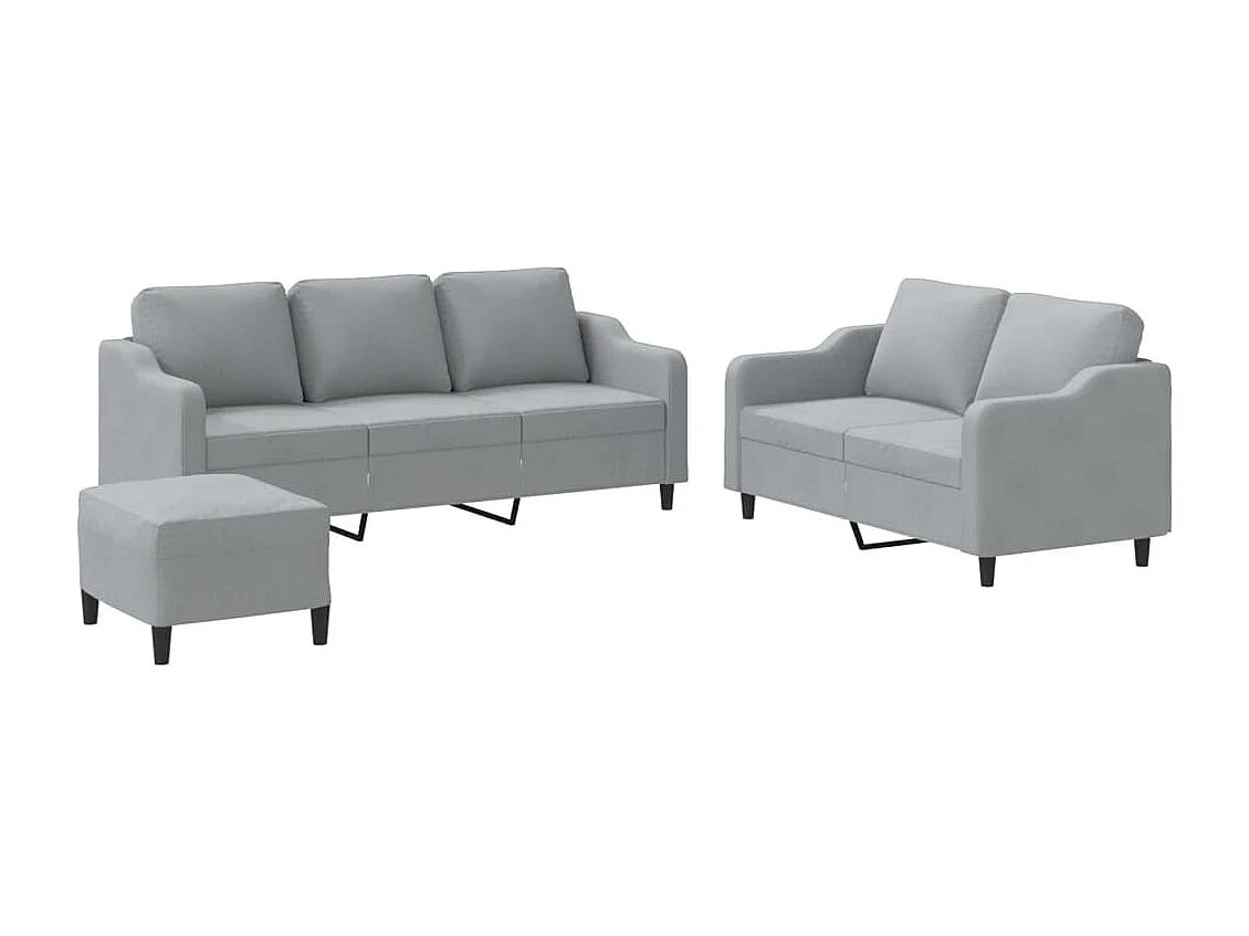 Set di divani 3 pezzi con cuscini in tessuto grigio chiaro