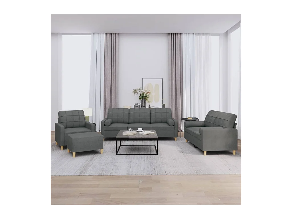 Conjunto de sofá de 4 piezas con cojines de tela gris oscuro