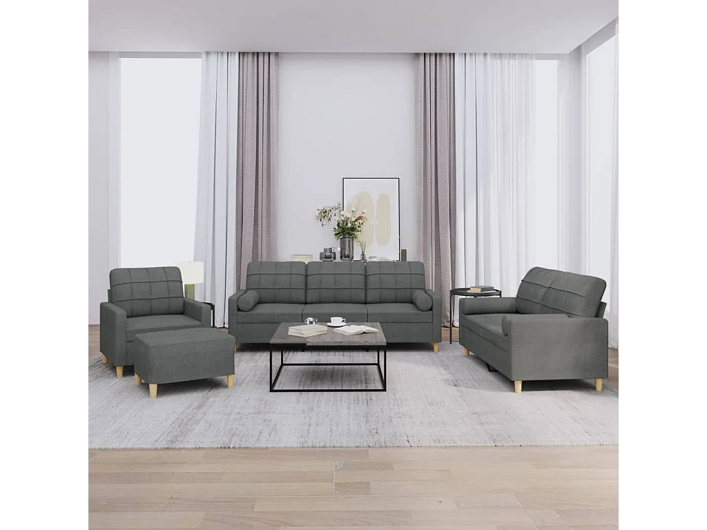 Conjunto de sofá de 4 piezas con cojines de tela gris oscuro