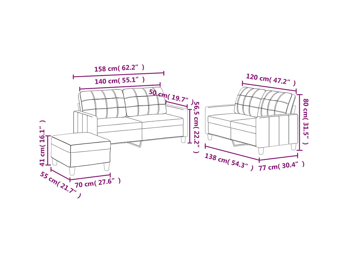 Set di divani 3 pezzi con cuscini in similpelle nera