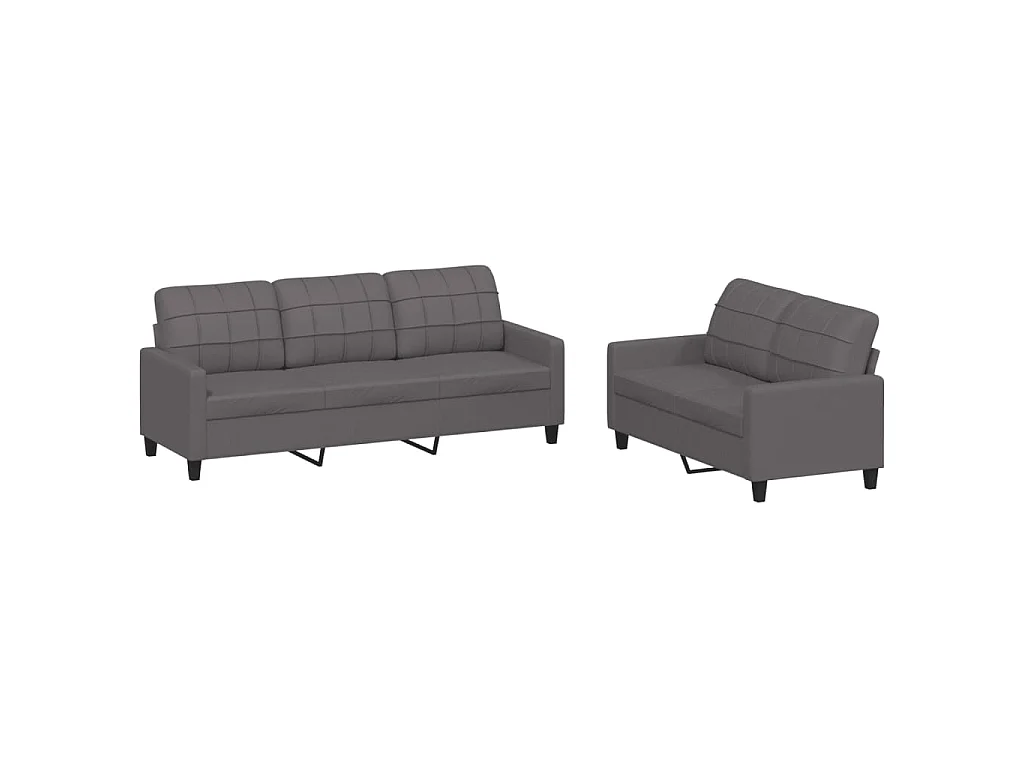 Conjunto de sofá de 2 piezas con cojines de piel sintética gris