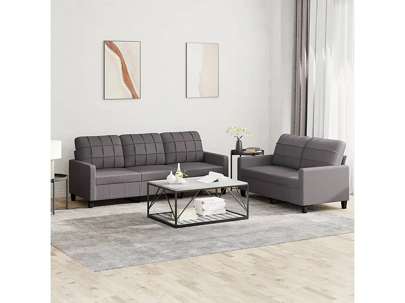 Ensemble de canapés 2 pcs avec coussins Gris Similicuir