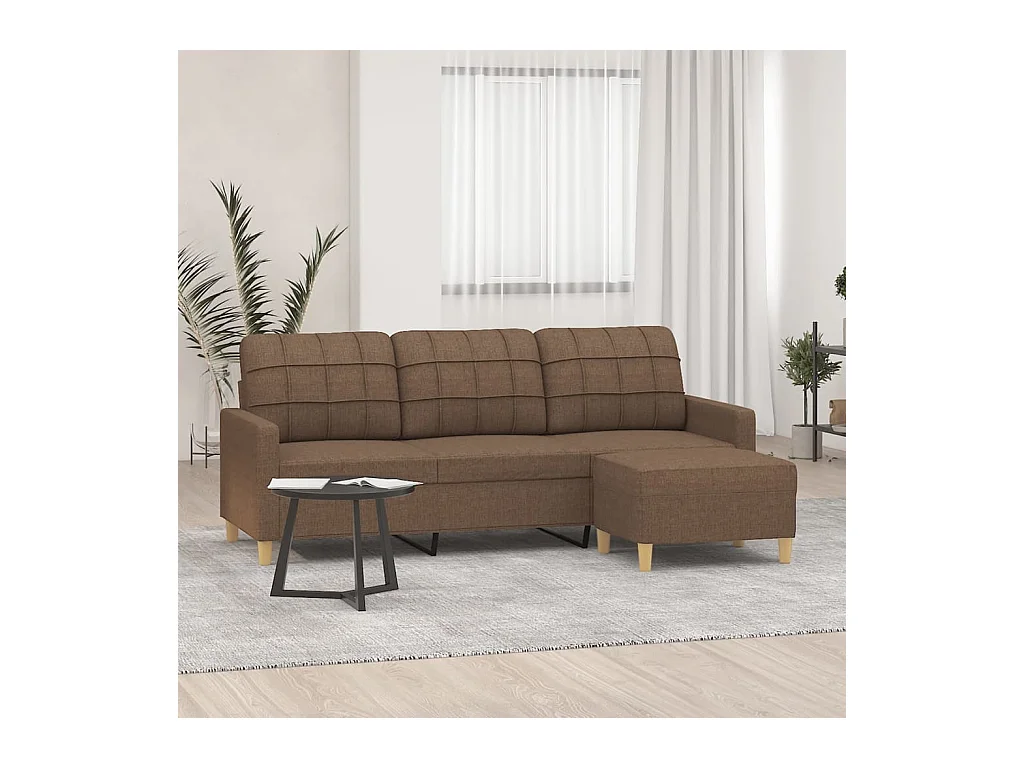 Divano 3 posti con poggiapiedi Marrone 180 cm Tessuto