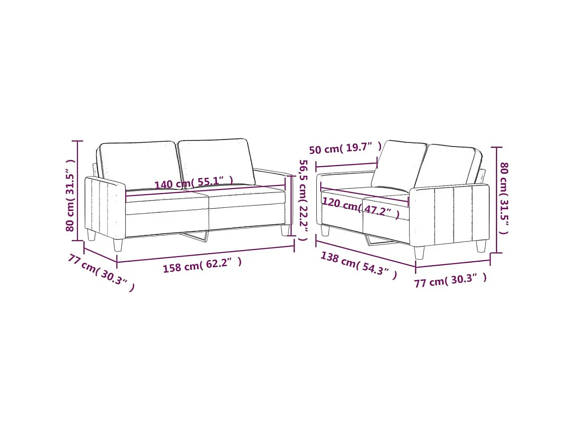 2-teiliges Sofaset mit Kissen Blue Velvet