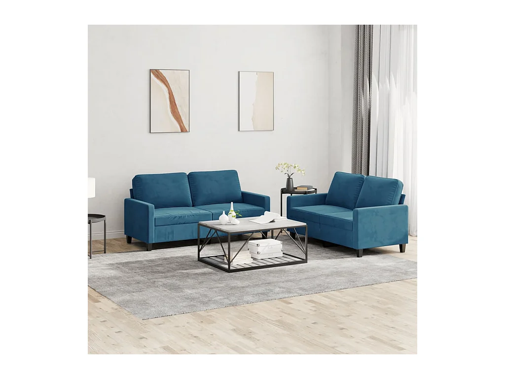 Conjunto de sofá de 2 piezas con cojines Terciopelo Azul