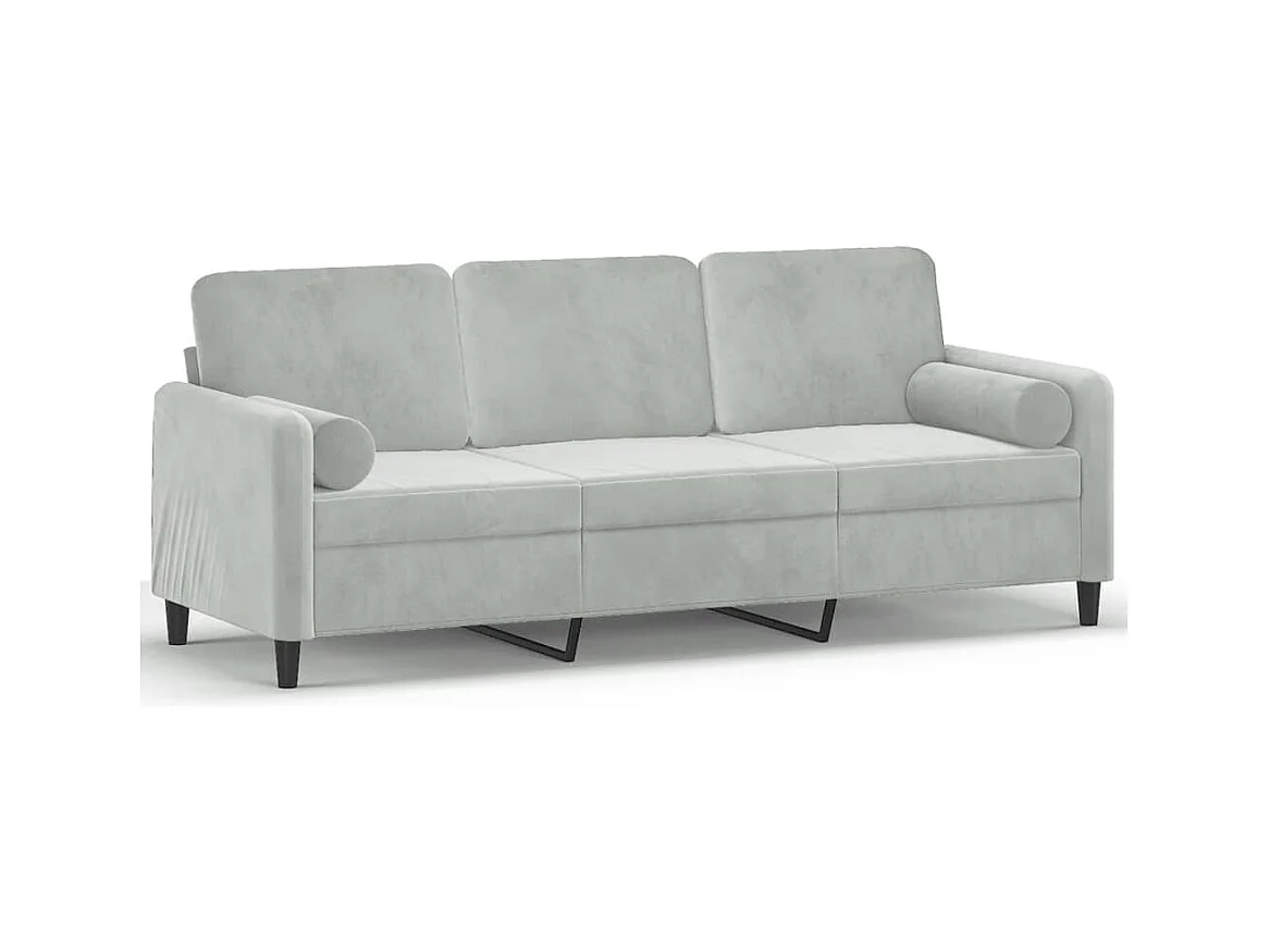 Canapé 3 places avec oreillers gris clair 180 cm velours