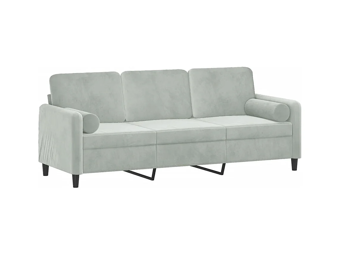 Canapé 3 places avec oreillers gris clair 180 cm velours