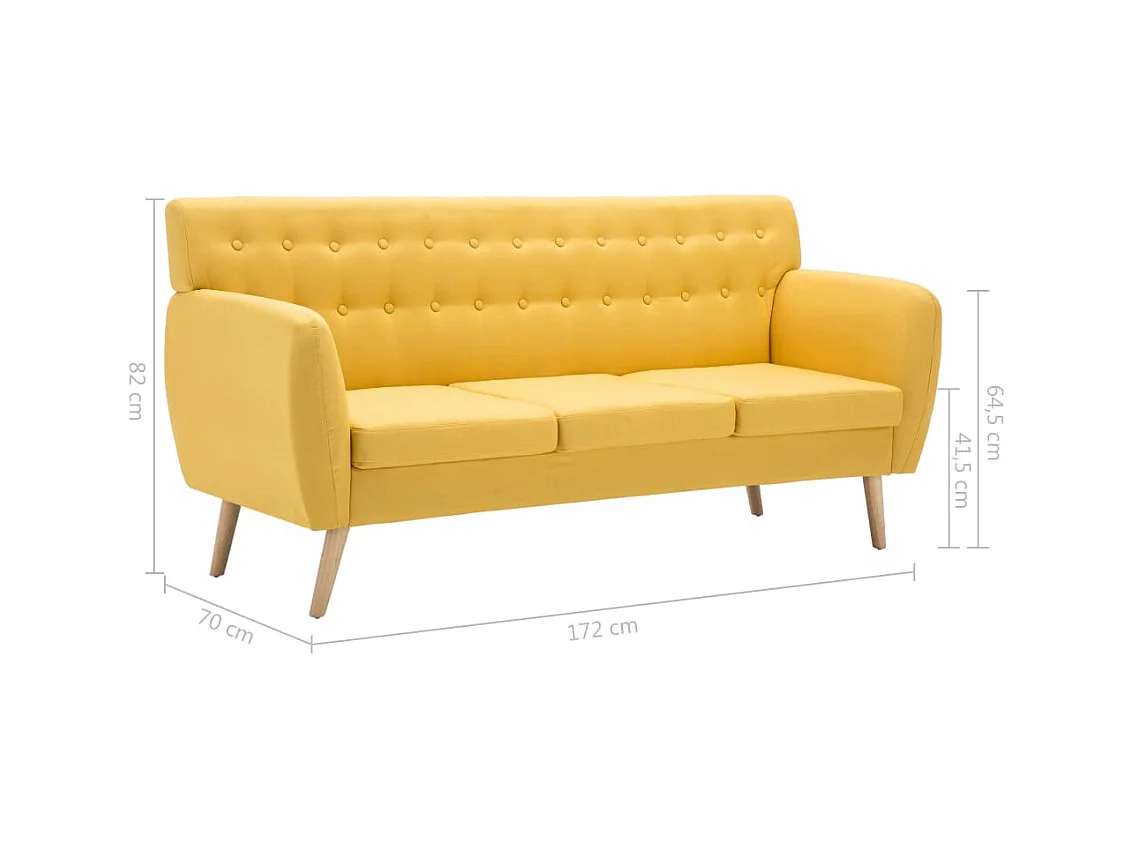 3-zitsbank met stoffen bekleding 172x70x82 cm geel