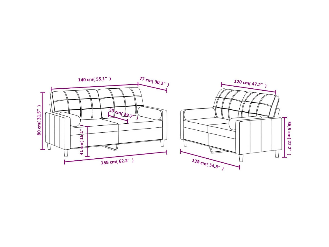 2-delige bankstel met donkergrijze stoffen kussens