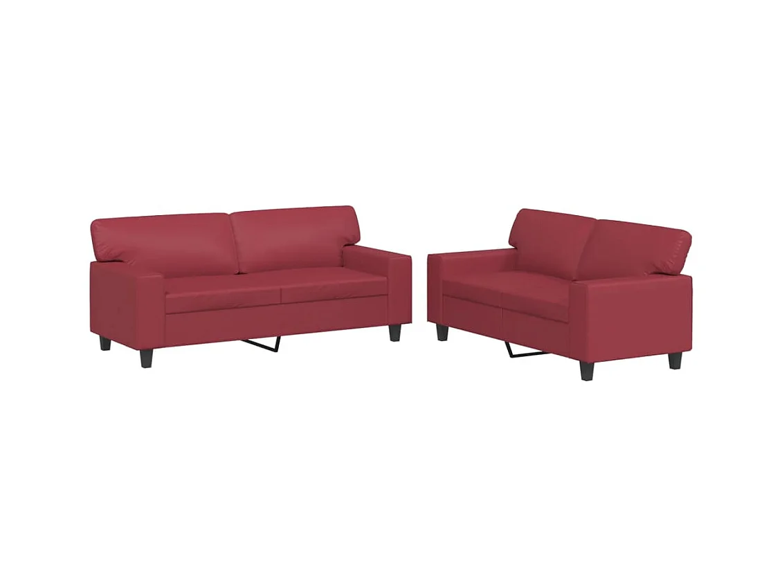 2-teiliges Sofa-Set in burgunderrotem Kunstleder