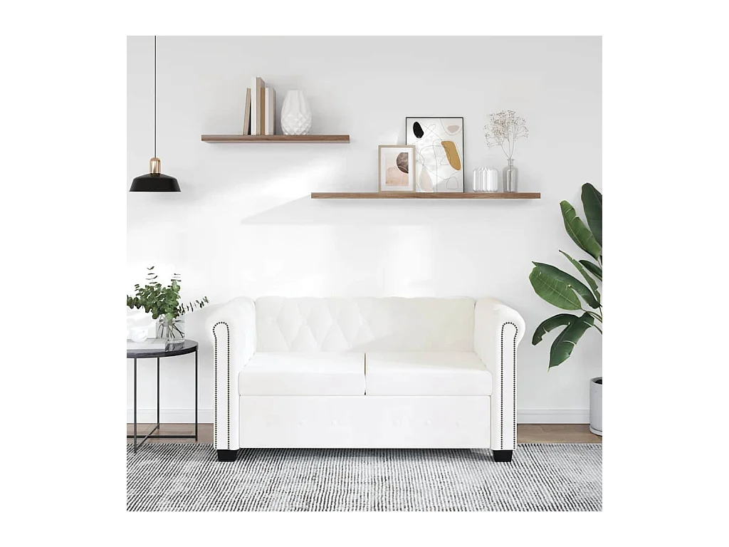 Divano Chesterfield a 2 posti in pelle sintetica bianca
