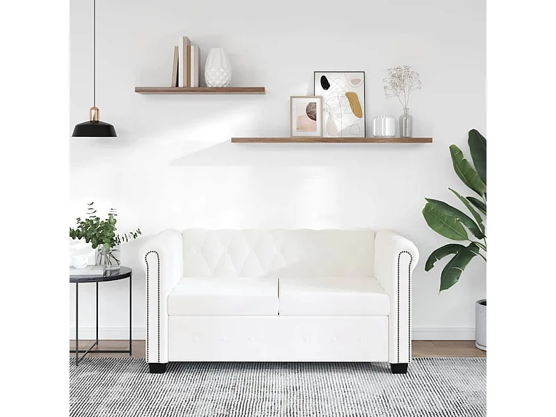 Chesterfield 2-Sitzer-Sofa aus weißem Kunstleder