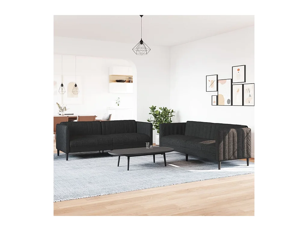 Conjunto de sofá de tela negra de 2 piezas