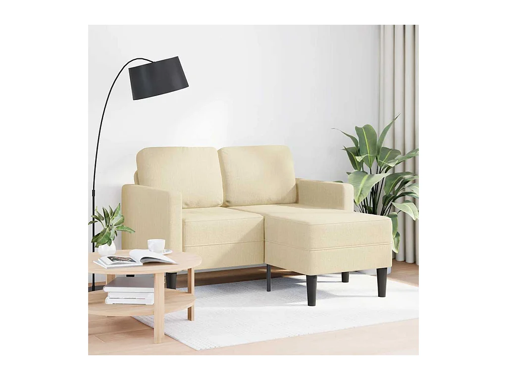 Canapé 2 places avec méridienne en L crème 125 cm tissu