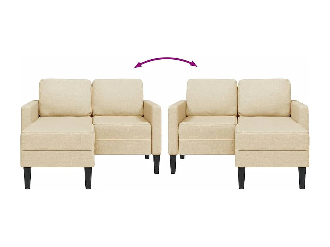 Canapé 2 places avec méridienne en L crème 125 cm tissu