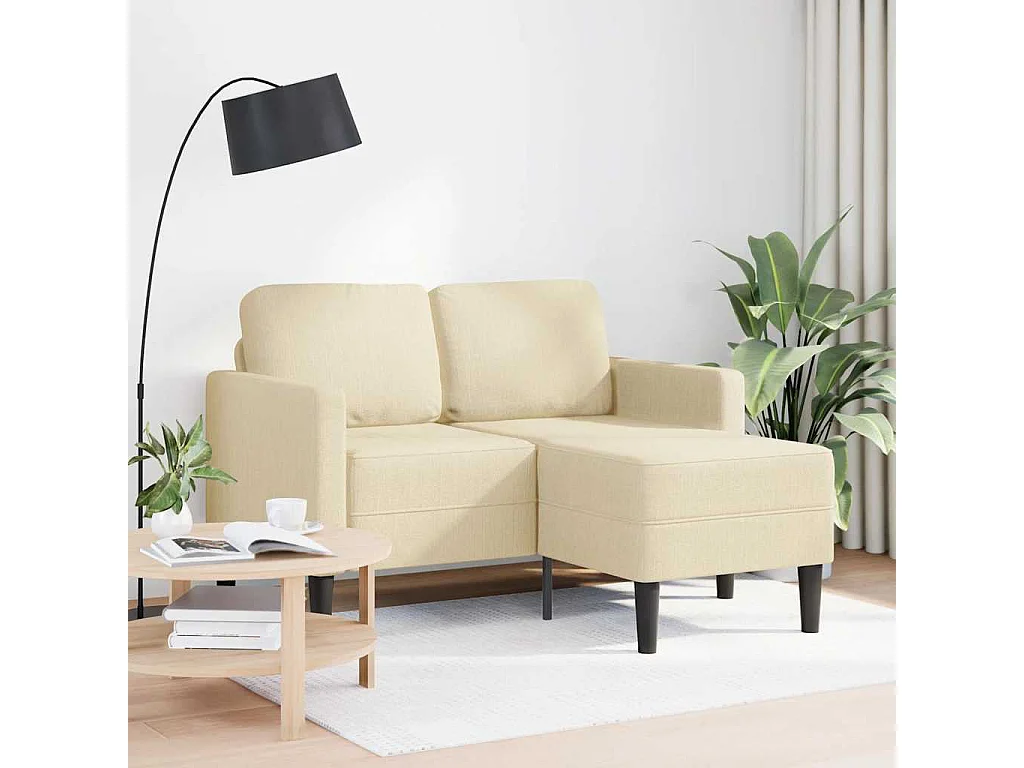 2-zitsbank met L-vormige chaise longue crème 125 cm stof