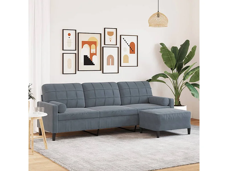 Divano 3 posti con poggiapiedi Grigio scuro 210 cm Velluto