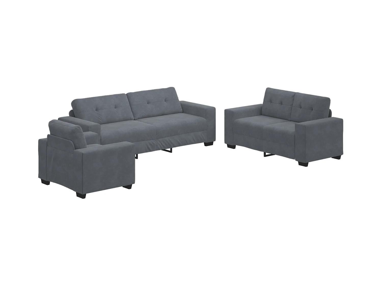 Set di divani 3 pezzi, grigio, 221 x 78 x 80 cm, velluto