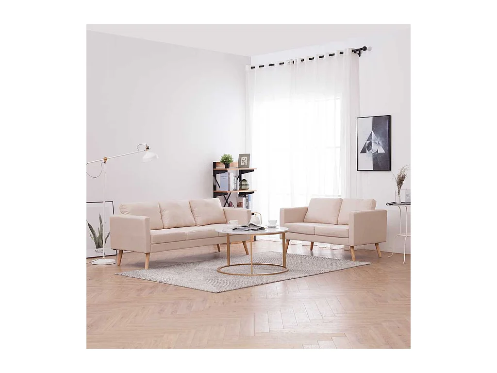 2-delige bankstel in crèmekleurige stof