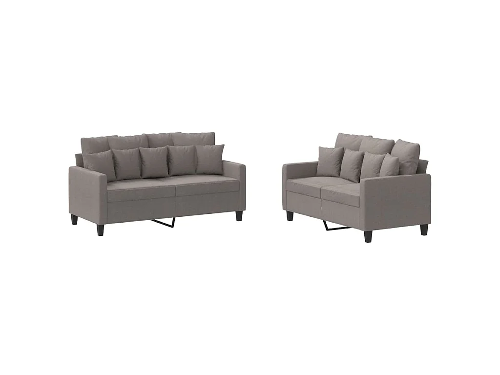 2-teiliges Sofaset mit Kissen, Taupe-Stoff