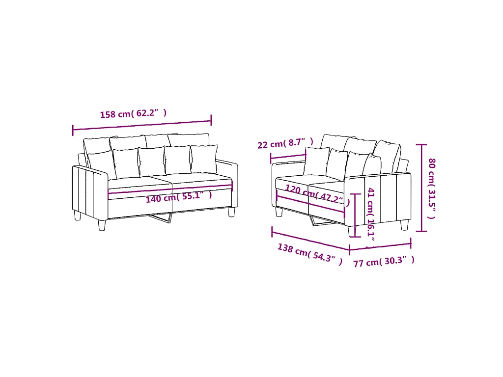 2-teiliges Sofaset mit Kissen, Taupe-Stoff