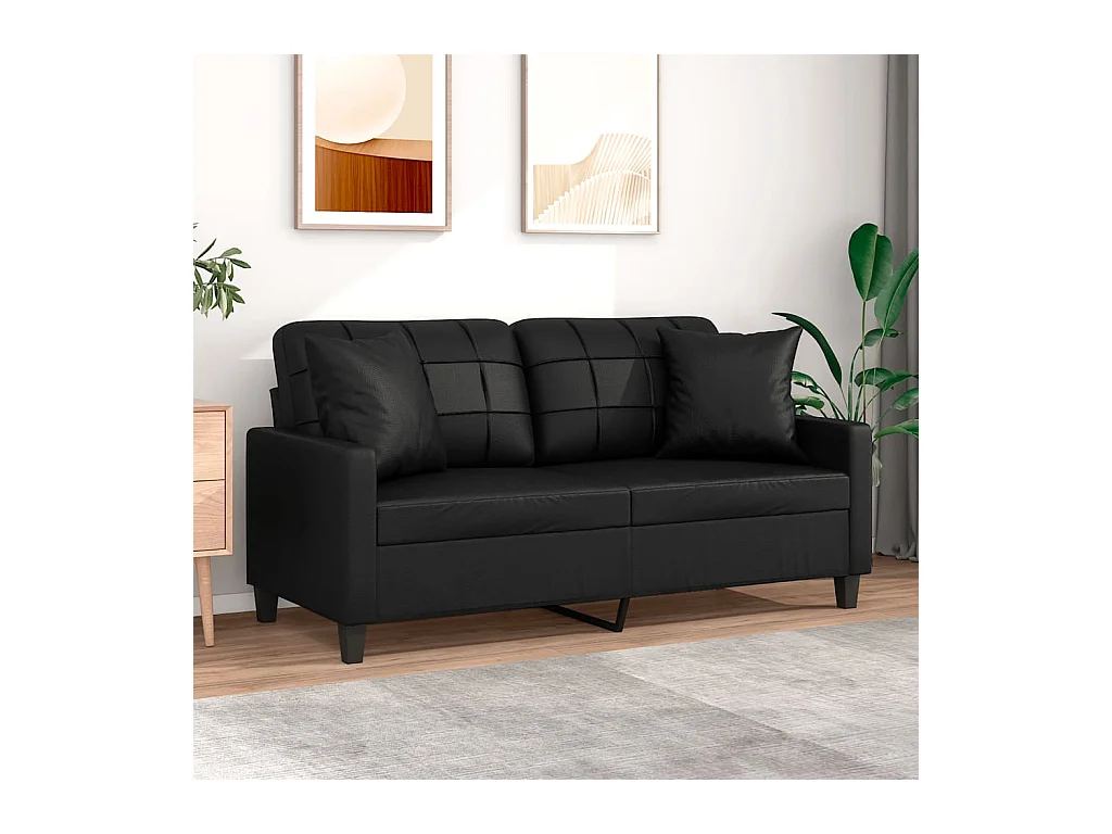 Divano 2 posti con cuscini decorativi nero 140cm in similpelle