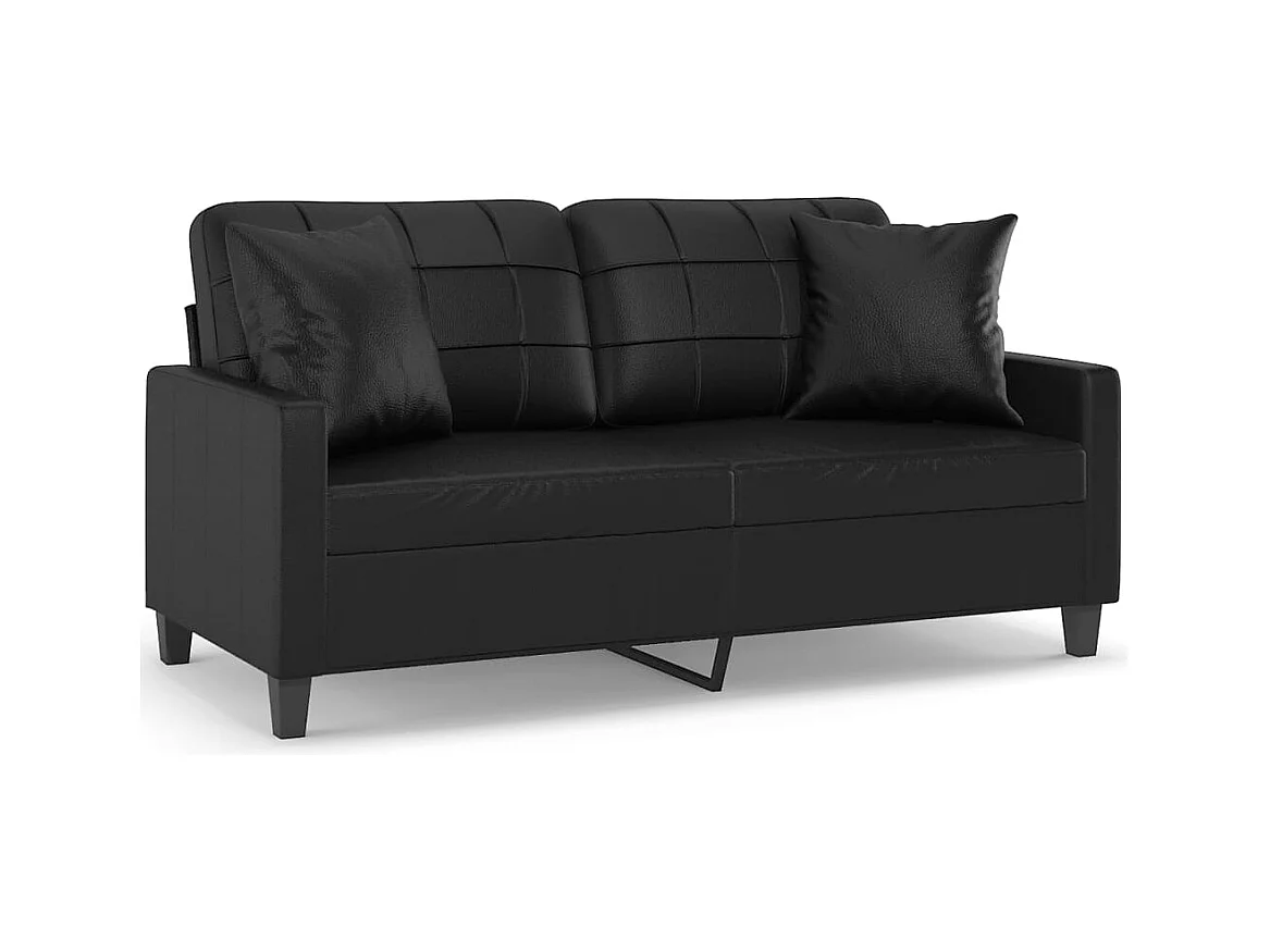 Divano 2 posti con cuscini decorativi nero 140cm in similpelle