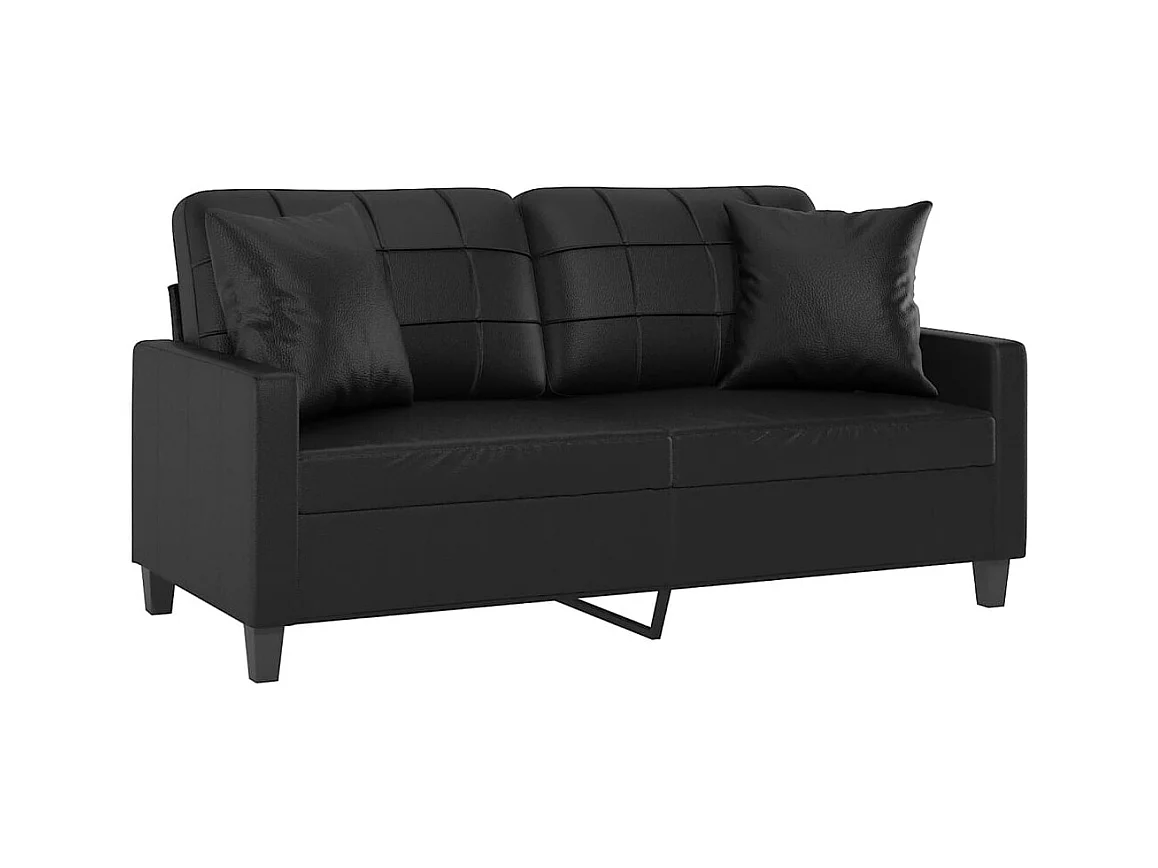 Divano 2 posti con cuscini decorativi nero 140cm in similpelle