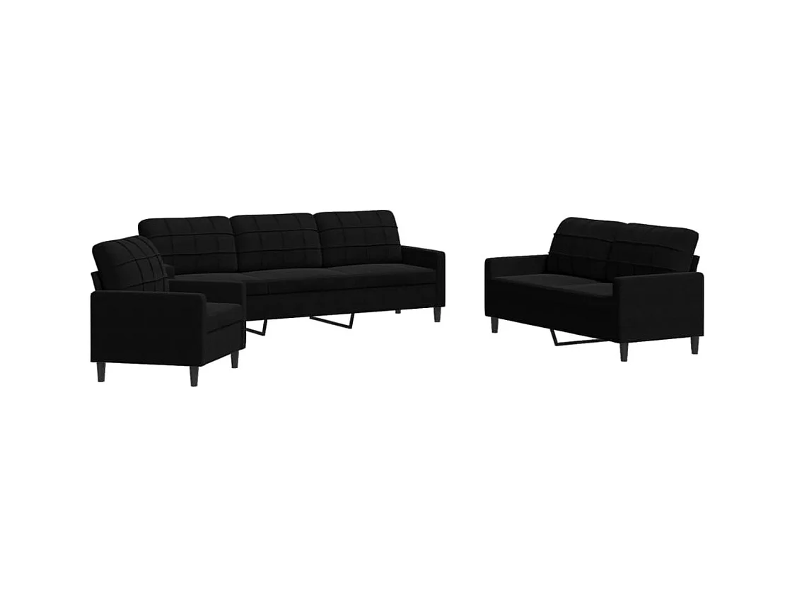 Conjunto de sofá de 3 piezas con cojines Terciopelo Negro