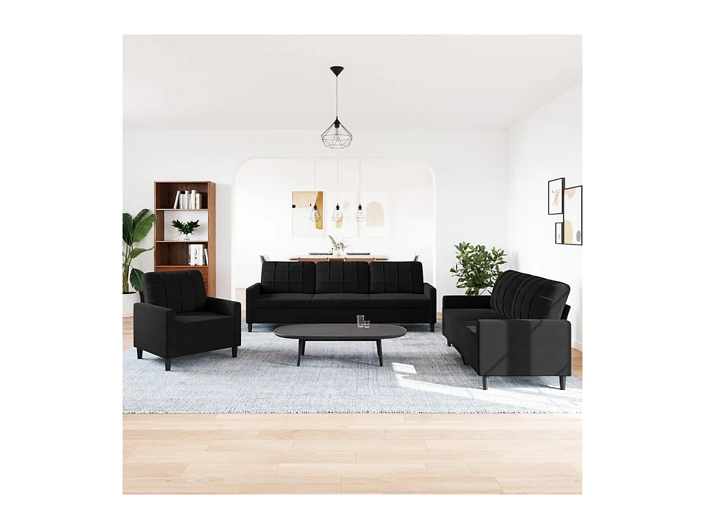 Conjunto de sofá de 3 piezas con cojines Terciopelo Negro
