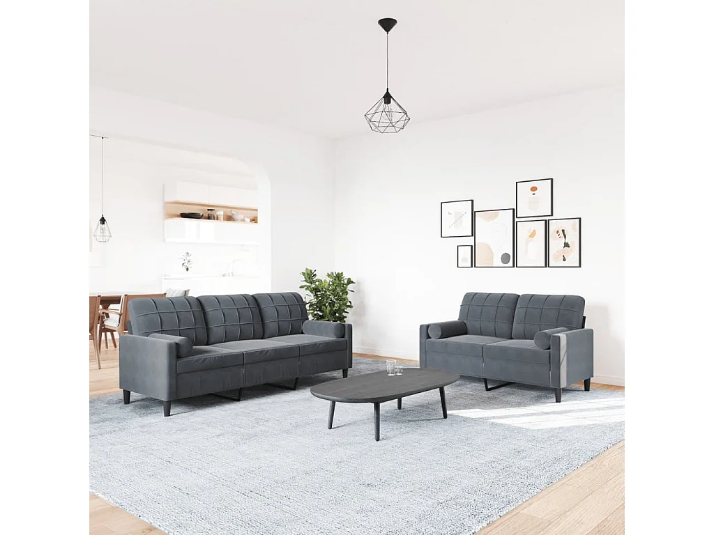 Conjunto de sofá de 2 piezas con cojines y almohadones de terciopelo