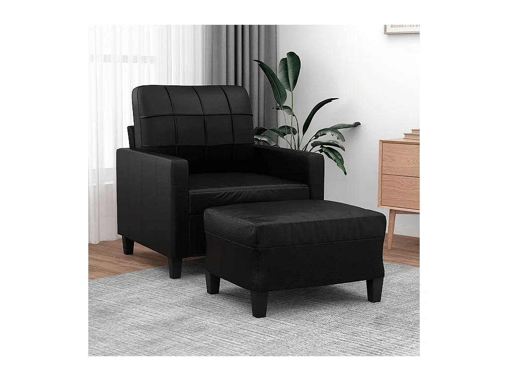 Sillón con reposapiés Negro 60 cm Piel sintética
