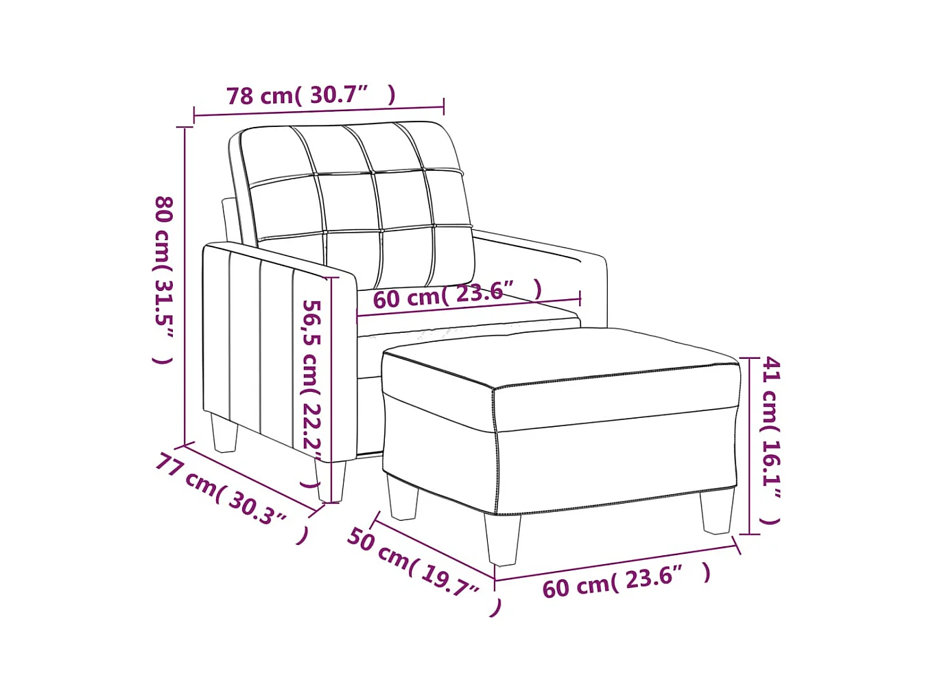 Sillón con reposapiés Negro 60 cm Piel sintética