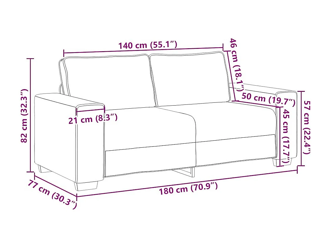 Canapé à 2 places gris clair 140 cm tissu