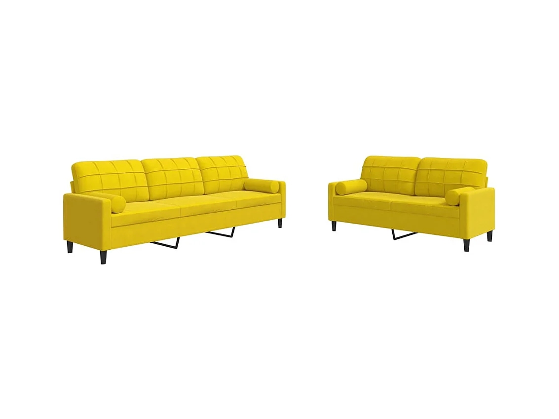 2-teiliges Sofa-Set mit Samtkissen und Nackenrollen