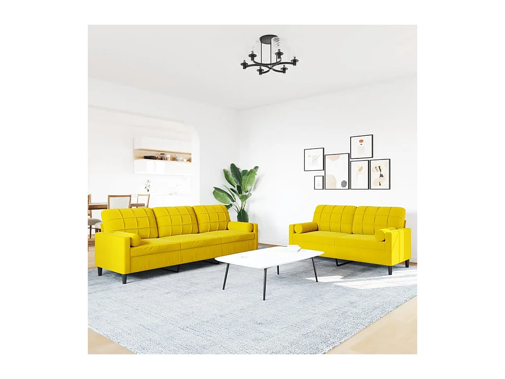 2-teiliges Sofa-Set mit Samtkissen und Nackenrollen