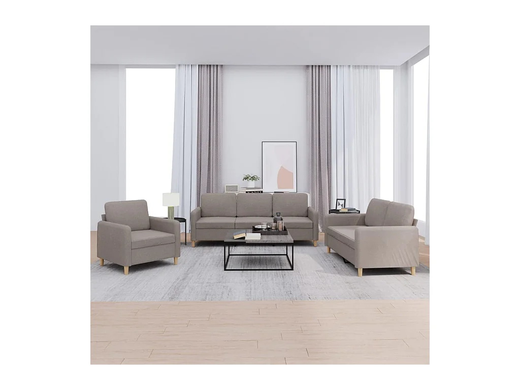 Set divano 3 pezzi con cuscini Tessuto tortora