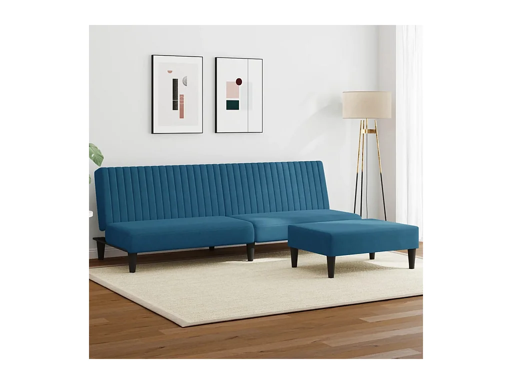 2-teiliges Sofaset aus blauem Samt