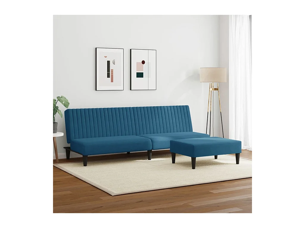 2-teiliges Sofaset aus blauem Samt