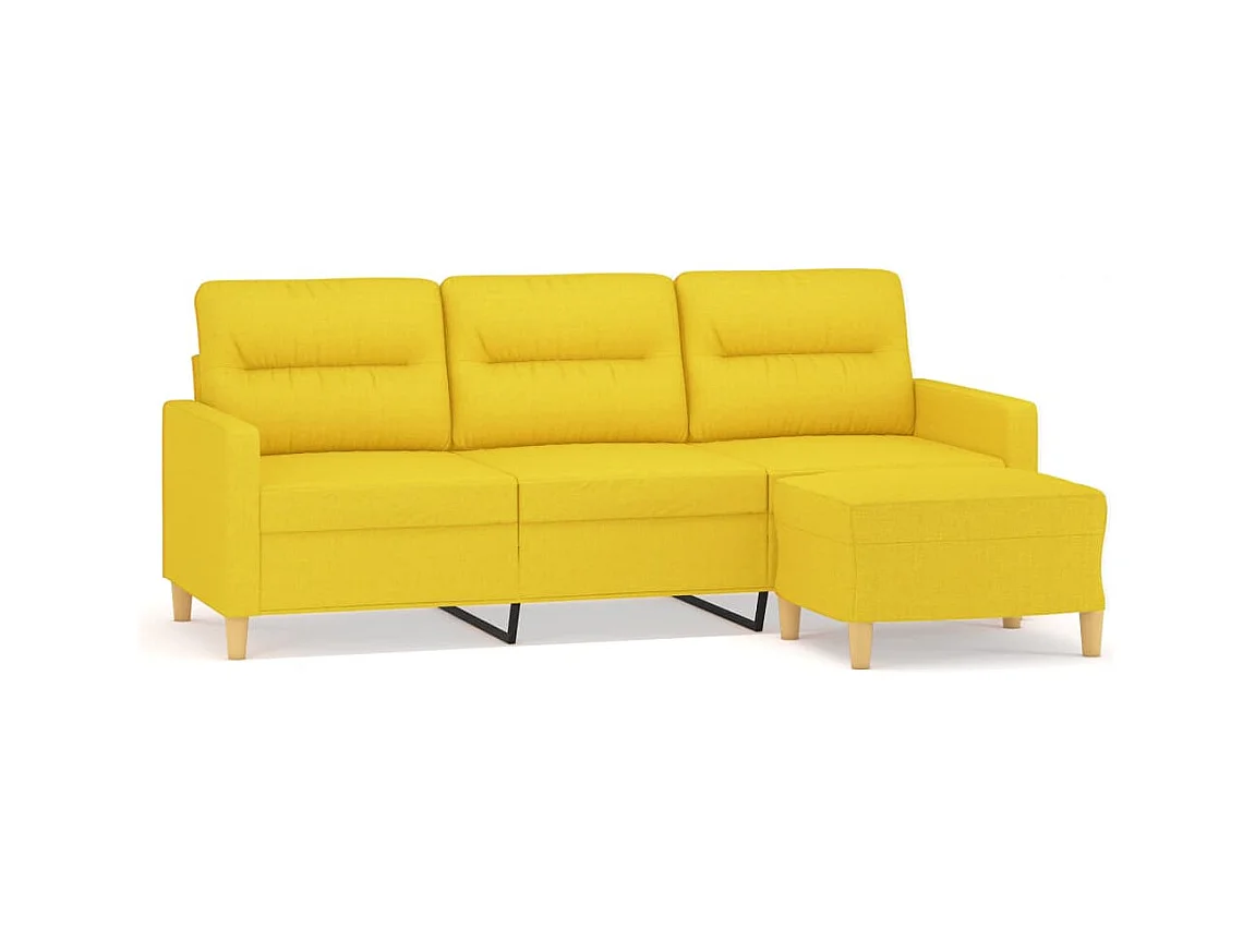 Divano 3 posti con poggiapiedi Giallo chiaro 180 cm Tessuto