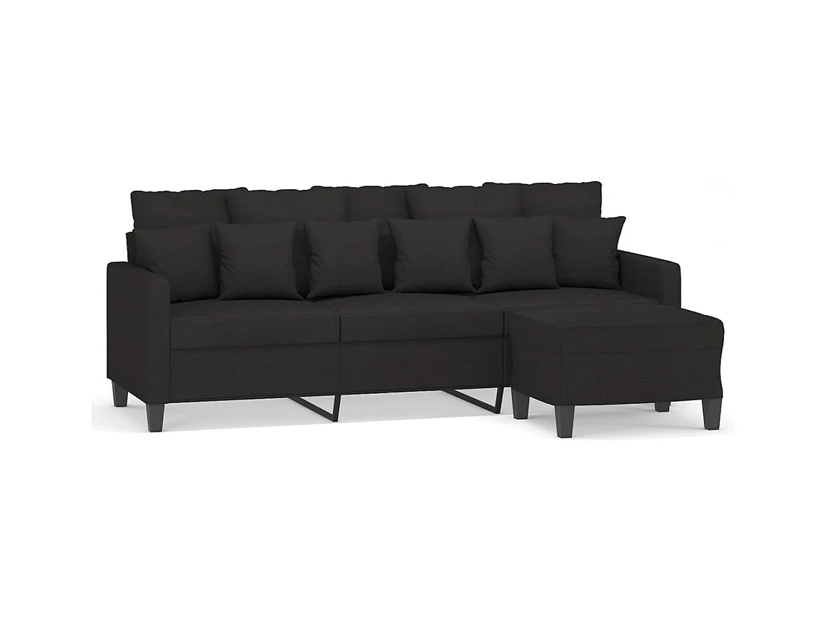 Divano 3 posti con poggiapiedi Nero 180 cm Tessuto