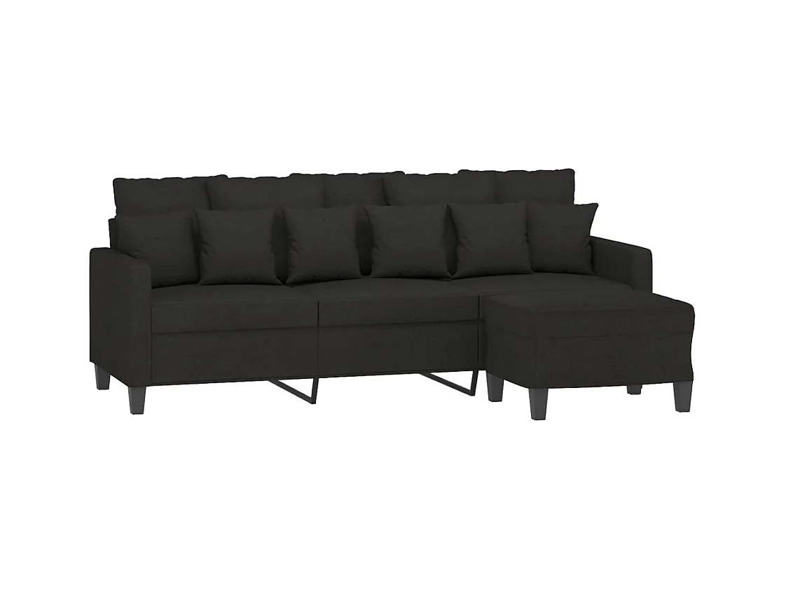 Divano 3 posti con poggiapiedi Nero 180 cm Tessuto