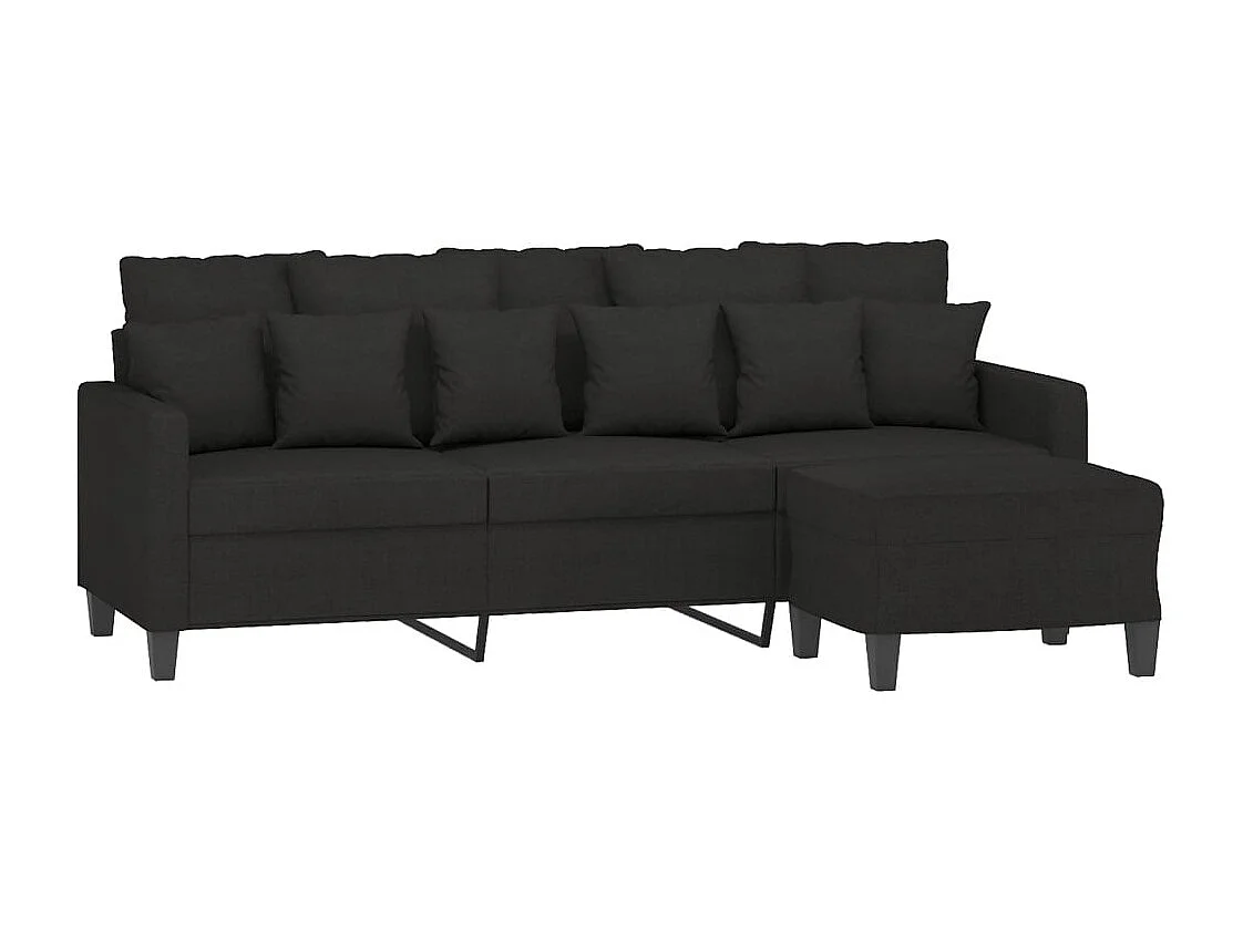 3-zitsbank met voetenbank Zwart 180 cm Stof