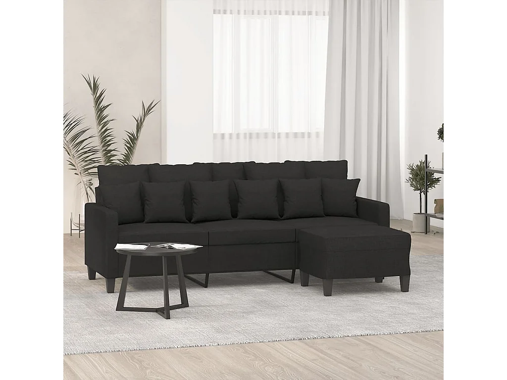 Divano 3 posti con poggiapiedi Nero 180 cm Tessuto