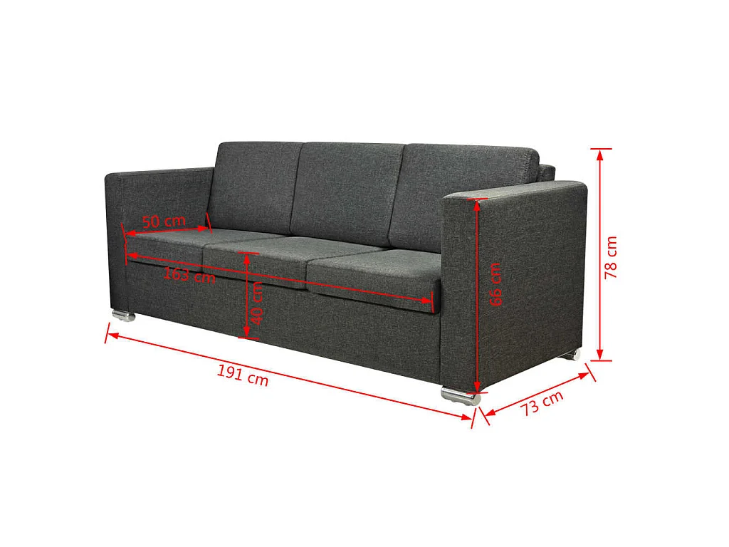 Canapé d'angle 3 places en tissu gris foncé 191x73x78 cm