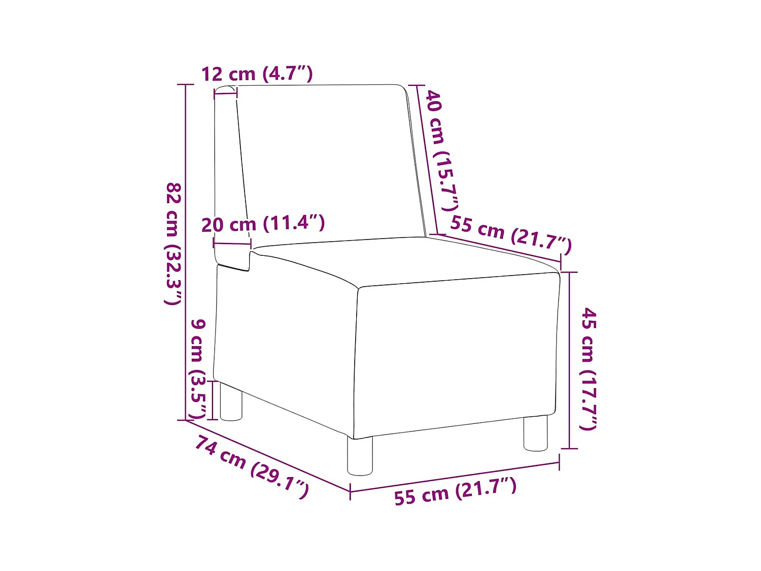 Canapé modulaire sans accoudoirs Gris nuage 55 cm Tissu