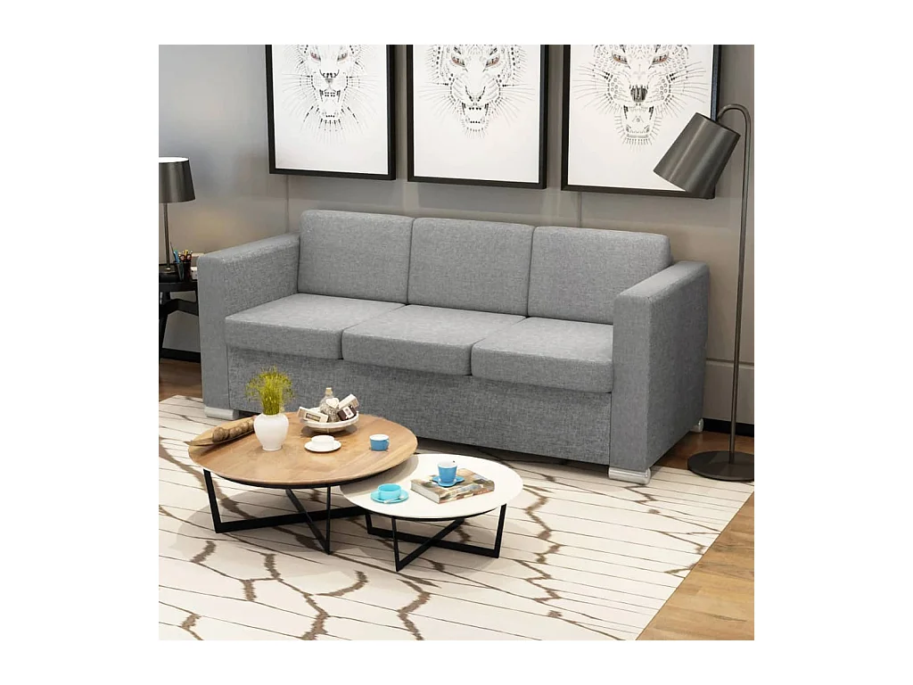 Divano a 3 posti in tessuto grigio chiaro